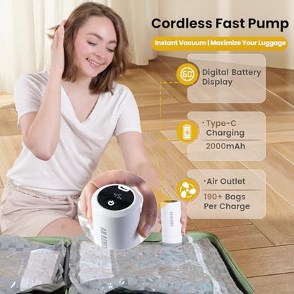 Vacuum Bags for Travel with Rechargeable Digital Display air Pump,18 PCS Combo Travel Size Vacuum Seal Bags for Luggage and Suitcase,Space Saver for Clothes,Home Storage - size: 18 Combo Travel Size
