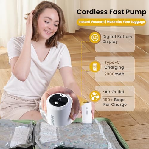Vacuum Bags for Travel with Rechargeable Digital Display air Pump,12 PCS Combo Travel Size Vacuum Seal Bags for Luggage and Suitcase,Space Saver for Clothes,Home Storage - size: 12 Combo Travel Size