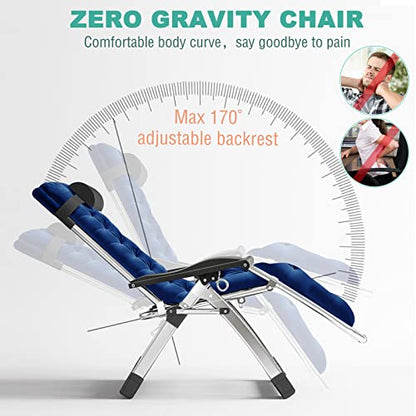NAIZEA Padded Zero Gravity Chair, Folding Outdoor Lounge Chairs, Adjustable Reclining Camping Chairs with Cup Holder, Ergonomic Patio Lawn Chair for Balcony Beach Deck Yard - color: Royal Blue, style: Zero Gravity Chair 2 Pack