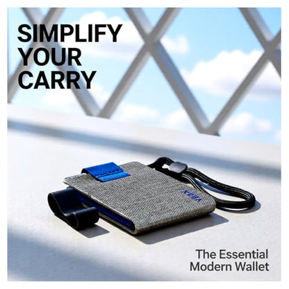 RFID Minimalist Slim Wallet for Men and Women, Holds Up to 12 Cards, Cash, Key Thin and Lightweight Credit Card Holder (Grey Canvas – Azure Edition) - color: Grey Canvas – Azure Edition