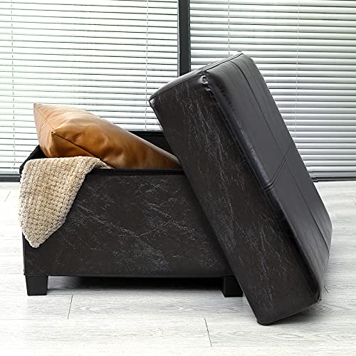 GLAXYFUR Folding Storage Bench, Cube PU Leather Footstool with Legs, Coffee Table, Ottoman with Storage for Living Room, 23.6 x 23.6 x15 Inches, Black - color: 23.6" Black