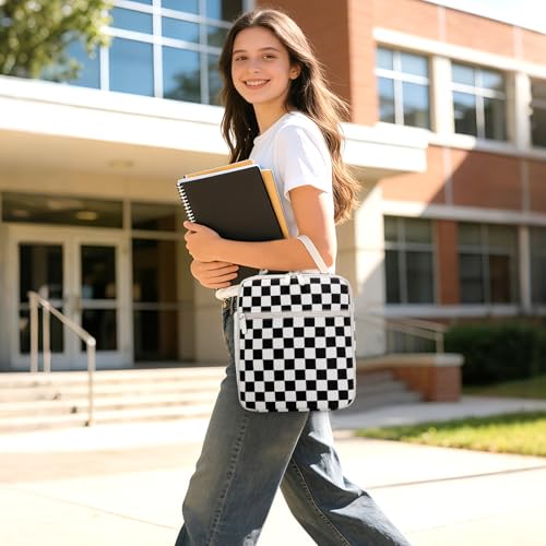 Lunch Box for Women Men Adult Insulated Lunch Bag Women Men Small Reusable Lunchbox for Work Picnic Travel (Black-White Plaid) - color: Black-White Plaid
