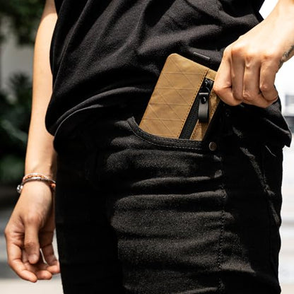 ALPAKA Zip Pouch Coyote Brown X-Pac - RFID-Blocking Small Cash and Card Zip Wallet with Carbon Neutral, Weatherproof Fabrics, YKK Zipper, EDC Pouch for Men Travel - color: Coyote Brown