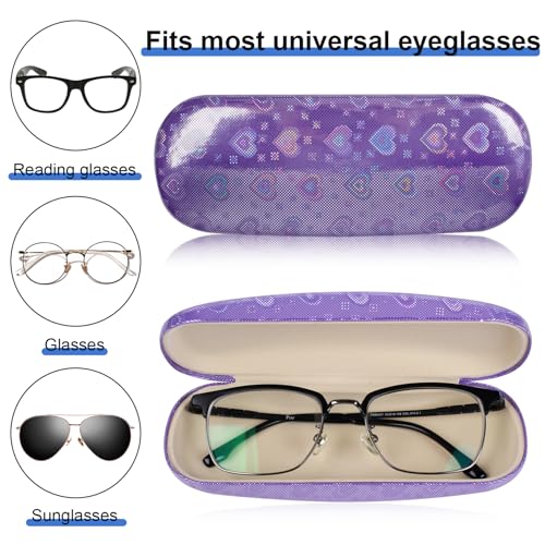 Joyberg Glasses Case, 2 Pack Eyeglass Case with Cleaning Cloth, Glasses Case Hard Shell Fits Most Glasses - color: Love Purple