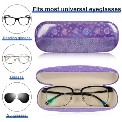 Joyberg Glasses Case, 2 Pack Eyeglass Case with Cleaning Cloth, Glasses Case Hard Shell Fits Most Glasses - color: Love Purple