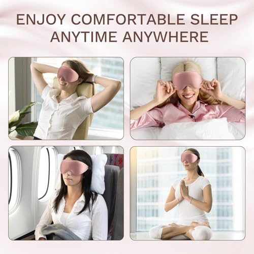 FlyCoco 99% Fully Block Out Light Eye Sleep Mask, 3D Deep Contoured Eyes Cover Zero Pressure, Long Lash Extension Eyes Mask with Adjustable Straps for Sleeping Travel Home Nap Rest Women Men (Rose) - color: Rose