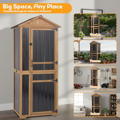Outdoor Storage Cabinet with Lockable Doors, Wood & Metal Garden Shed, Weatherproof Patio Storage with Adjustable Shelf for Tools, Patio & Backyard Organizer - size: Deep 29.5" Lx 21.5"Wx 75.2"H