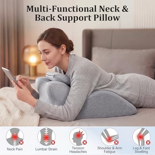 Ergonomic Contoured Support Pillow, Memory Foam Pillow, Multi-Functional Neck Back Waist Pillow for Bed Sleeping & Reading, with Removable Pillowcase Dark Gray - color: Light Grey