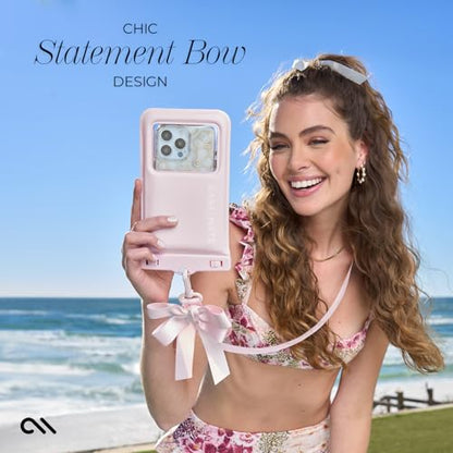 Case-Mate IP68 Waterproof Large Phone Pouch with Bow Design - Travel Beach Cruise Ship Essentials - Floating Phone Case with Crossbody Lanyard for iPhone 17 Pro Max/16 Pro/15/14/13/S26 - Ballet Pink - color: Ballet Pink