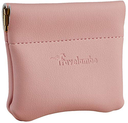 Travelambo Leather Squeeze Coin Purse Pouch Change Holder For Men & Women - color: Access Pink Lotus