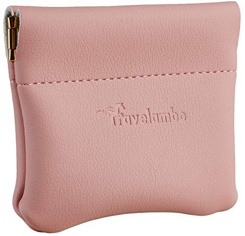Travelambo Leather Squeeze Coin Purse Pouch Change Holder For Men & Women - color: Access Pink Lotus