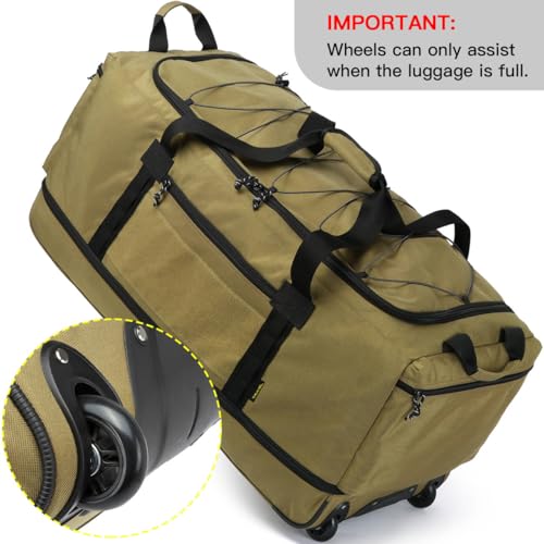 Laripwit Collapsible Duffle Bag with Wheels 130-170L Extra Large Expandable Travel Duffel Bag for Men Women Heavy Duty Military Duffle Bag for Camping Rolling Foldable Carry On Luggage, Brown - color: Brown