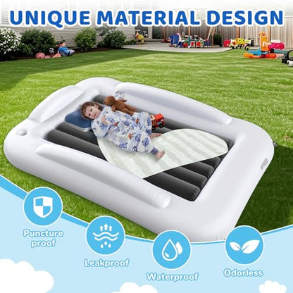 Inflatable Toddler Travel Bed - 60 Inches Portable Toddler Bed for Travel with Safety Sides - Cozy Kids Air Mattress Set with High-Speed Pump & Carry Case - Lightweight & Easy to Inflate -Grey - color: Grey