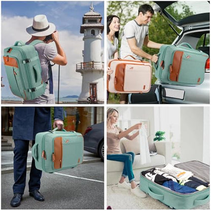 Lumesner Carry on Travel Backpacks, Extra Large 40L Flight Approved Bag for Men & Women,Expandable Suitcase Backpack With 4 Packing Cubes,Water Resistant Luggage Daypack Business Weekender Bag, Green - color: Green