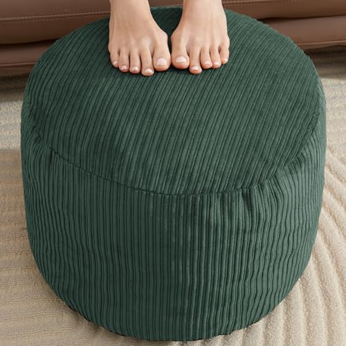 WSOFRLAC Pouf Ottoman Foot Stools with Foam Small Ottoman for Living Room Corduroy Ottomans Pouf 26x18 Floor Poufs Foot Rest for Chair Dark Green Hassocks and Ottomans - color: Green, size: 26"D x 26"W x 18"H