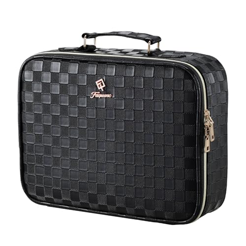 Faquenc Makeup Bag with LED Lighted Mirror 12.2 IN Travel Makeup Bag Adjustable Brightness in 3 Colors Cosmetic Organizer Artist Storage Bag with Dividers Brush Holder Bag Vanity Black Checkerboard - color: 12.2 Inch Black