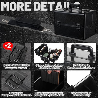 Large Makeup Train Case Cosmetic Organizer Case Makeup Box Portable Make Up Artist Travel Case with 4 Trays with Dividers Lockable Hard Train Case Nail Tech Supply Storage - Starry Black - color: Starry Black-M