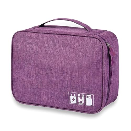 Electronic Accessories Organizer, Portable Travel Cable Storage Bag Tech Pouch with Adjustable Compartments Water-Resistant Handbag for Smart Device Cords Chargers Hard Drives Gadgets - color: 2089 Purple