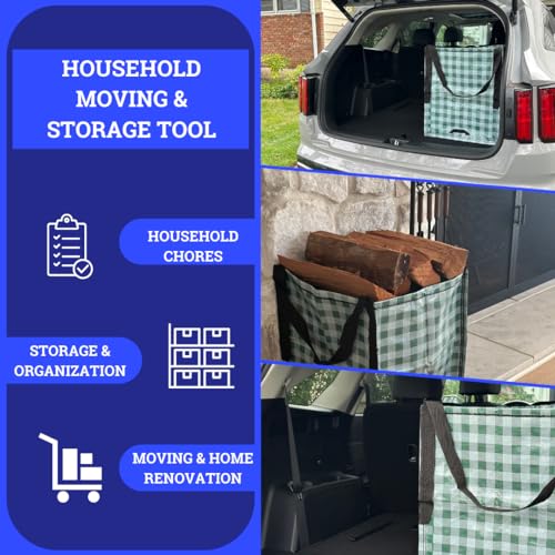 DURASACK Heavy Duty Storage Tote Bag 22-Gallon Rugged Woven Polypropylene Moving Bag, Reusable Self-Standing Design, Holds up to 500 Pounds, Pack of 4, Gingham Green - color: Gingham Green, size: Pack of 4
