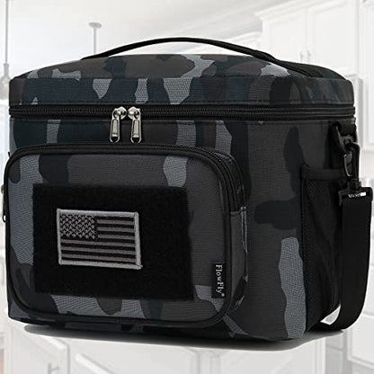 FlowFly Lunch Bag, Insulated Cooler, Thermal Lunch Box Tote with MOLLE/PALS Webbing, Adjustable Padded Shoulder Strap, for Tactical Men Women Adults and Boys Girls Kids (Black#Camo, Large) - color: Black#Camo, size: Large