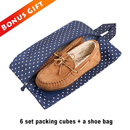 Mossio 7 Set Packing Cubes with Shoe Bag - Travel Carry On Luggage Organizer - color: Blue Circle