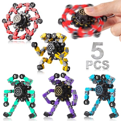 Gokeey 5 Pcs Transformable Fidget Spinners Toys for Kids and Adults, Stress Relief Sensory Toys for Boys and Girls Fingertip Gyros for ADHD Autism Quiet Airplane Travel Toys Essentials Party Favors - style: fidget toys 5pc