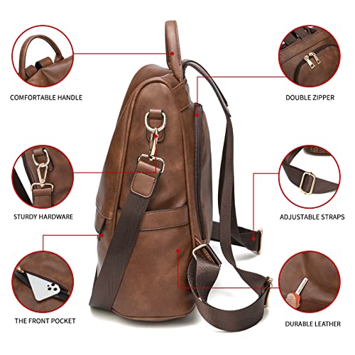 CHERUTY Women Backpack Purse PU Leather Anti-theft Casual Shoulder Bag Fashion Ladies Satchel Bags - color: 1-3 A-brown, size: Medium