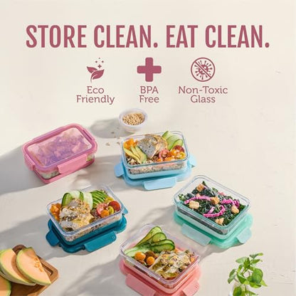 Ello Duraglass Refresh 3.4 Cup Meal Prep Sets 10Pc, 5 Pack Set- Glass Food Storage Container with Silicone Boot and Airtight BPA-Free Plastic Lids, Dishwasher, Microwave and Freezer Safe, Melon - color: Melon Refresh