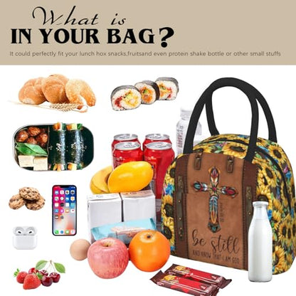 Christian Lunch Bag for Women Insulated Bible Verses Lunch Box Religious Cross Sunflower Lunchbox Inspirational Scripture Reusable Church LunchTote Bag for Office Work Travel - color: Christian 4