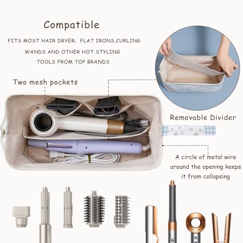 Large Quilted Hair Tools Travel Bag,Hair Styling Accessories Storage Case for Hair Dryer,Curling Iron,Flat Irons,Straightener and Attachments,Portable Organizer with Removable Dividers(16Black Flower) - color: 16Black Flower