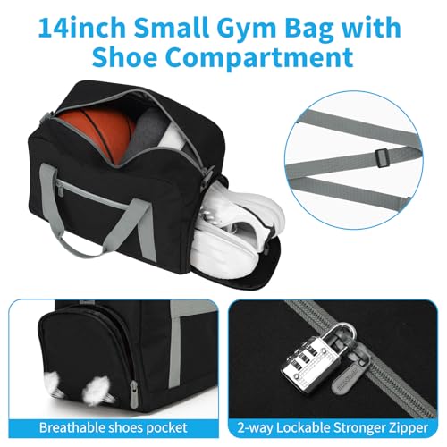 Apenze Small Gym Bag 14 Inch Lightweight Carry on Mini Duffel Bag with Shoe Compartment for Travel Sport Black/Green - color: Black/Green