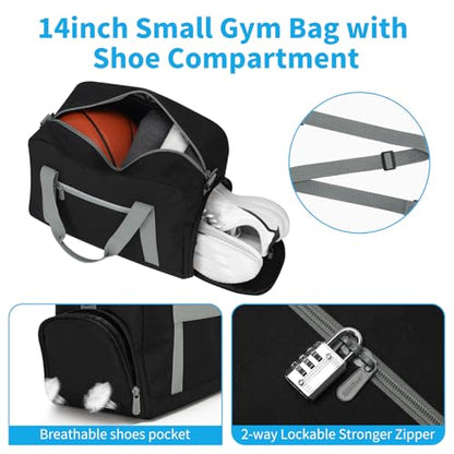 Apenze Small Gym Bag 14 Inch Lightweight Carry on Mini Duffel Bag with Shoe Compartment for Travel Sport Black/Green - color: Black/Green