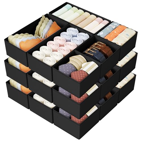 DIMJ Drawer Organizer Clothes Storage - 18 Pack Baby Dresser Organizer for Nursery, Foldable Drawer Dividers for Bedroom Closet Organization, Fabric Storage Bins for Socks, Underwears, Bras - color: Black, size: 18 Pack