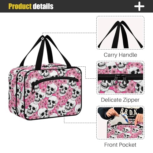 MNSRUU Hanging Toiletry Bags for Women Travel, Goth Halloween Skull Flowers and Pink Cherries Toiletry Organizer Portable Travel Toiletry Bags Clear Wash Bags Makeup Bag Cosmetic Bag - color: Skulls 084
