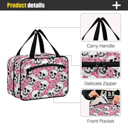 MNSRUU Hanging Toiletry Bags for Women Travel, Goth Halloween Skull Flowers and Pink Cherries Toiletry Organizer Portable Travel Toiletry Bags Clear Wash Bags Makeup Bag Cosmetic Bag - color: Skulls 084