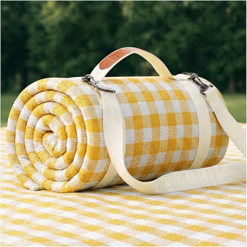 Extra Large Outdoor Picnic Blanket Camping Beach Mat Rug Women Teacher Coworker Work Besties Colleague Manager Supervisor Boss Executive Assistant Birthday Retirement Appreciation Cool Unique Gifts - color: Plaid Yellow