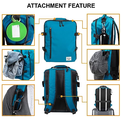 Cabin Hand Luggage Backpack Small Carry-On Daypack Airplane Travel Under-seat for Women Men fits 15.6-inch Laptop, Water Blue - color: Water Blue