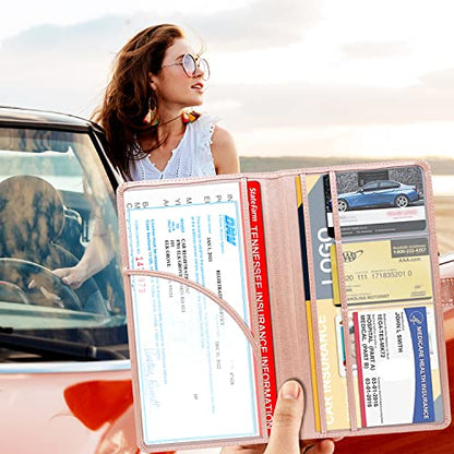 RSAquar Car Registration and Insurance Holder, Leather Car Glove Box Organizer, Cool Car Accessories for ID, Driver's License Cards & Essential Document, Men&Women, Rose Gold - color: Rose Gold