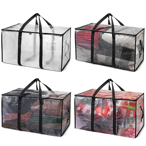 ClearSpace Heavy Duty Moving Bags or Storage Bags – Clear Storage Bins with Lids, Large Moving Boxes with Backpack Straps & Zippers – Packing Bags & Moving Supplies for College Dorm- 4 Pack - color: Clear, size: 4 Pack