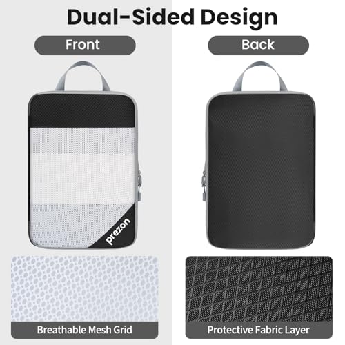 Compression Packing Cubes for Travel, Lightweight Vacation Travel Essentials, Travel Accessories for Suitcase Organizer Bags Set, Durable Luggage Organizer - color: Deep Black, size: 6 set-Half Mesh