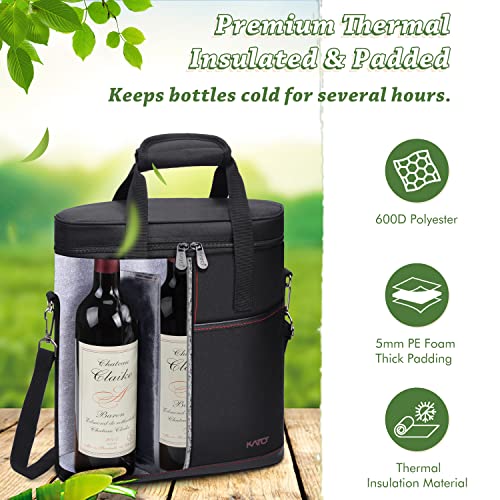 Tirrinia Insulated Wine Gift carrier - 3 Bottle Travel Padded Wine Carry Cooler Tote Bag with Handle and Adjustable Shoulder Strap, Black - color: Black