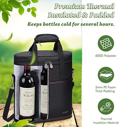 Tirrinia Insulated Wine Gift carrier - 3 Bottle Travel Padded Wine Carry Cooler Tote Bag with Handle and Adjustable Shoulder Strap, Black - color: Black