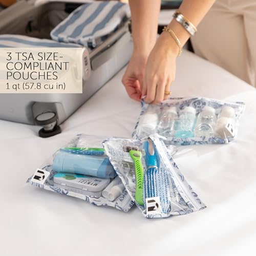 Bumkins Roamio Wet Bag and 3-Pack Clear-Sided Travel Pouches, Waterproof Fabric Organizer for Toiletries, Gym Clothes, Swim Gear, Shoes, Accessories, TSA Compliant Packing Set, Blue Shells 4-pc Set - color: Blue Shells