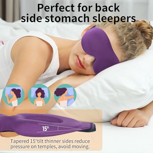 Sleep Mask, Blackout 3D Contoured Sleeping Eye Mask, Upgraded Eyelash Friendly Night Blindfold with Adjustable Strap, Lightweight Soft Eyeshade for Women Men, Concave Cup Eye Cover for Travel Nap - color: Purple