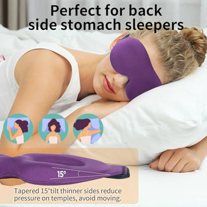 Sleep Mask, Blackout 3D Contoured Sleeping Eye Mask, Upgraded Eyelash Friendly Night Blindfold with Adjustable Strap, Lightweight Soft Eyeshade for Women Men, Concave Cup Eye Cover for Travel Nap - color: Purple