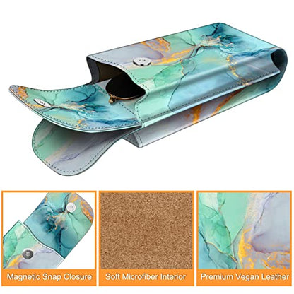 FINTIE Double Glasses Case with Carabiner Hook, Portable Vegan Leather Eyeglass Case Anti-scratch Sunglasses Pouch - color: Emerald Marble