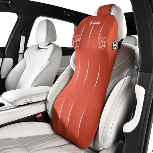 FLORICH 2-in-1 Lumbar Support with Headrest Pillow for Car Ergonomic Memory Foam Car Seat Back Cushion Integrated Lumbar Pillow with Car Neck Pillow for Driving Seat Relief Back Sciatica Pain, Red - color: Red, size: 2-in-1 Lumbar&headrest Pillow