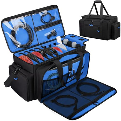 Large Dj Cable Bag with Laptop and Microphone Pocket, Dj Bag for Equipment and Music Accessories with Detachable Dividers, Bottom Pad, Dj Gig Bags for Musicians, Professional, Travel, Blue - color: Blue, style: Dj Cable Bag