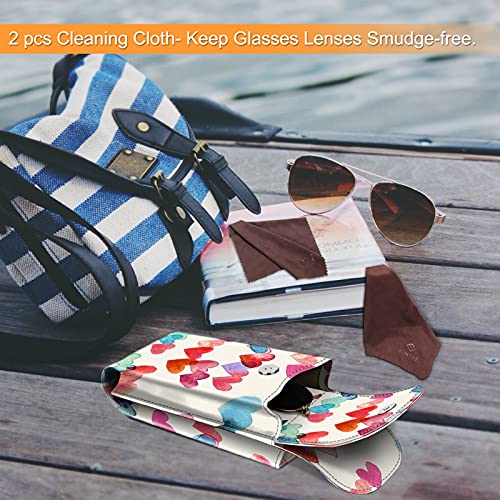 FINTIE Double Glasses Case with Carabiner Hook, Portable Vegan Leather Eyeglass Case Anti-scratch Sunglasses Pouch - color: Raining Hearts
