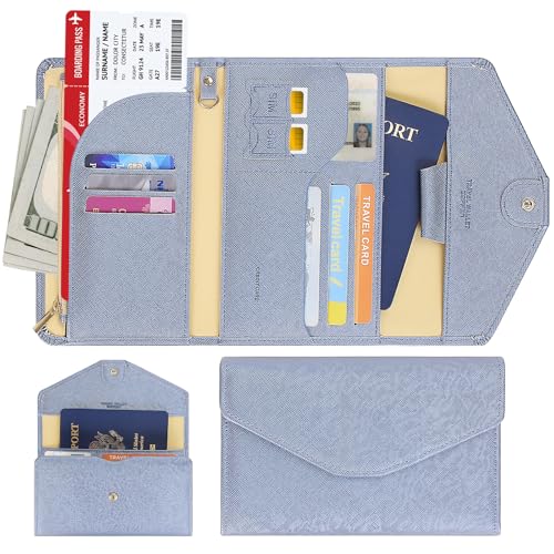 ZOPPEN Mulit-purpose Rfid Blocking Passport Holder Travel Wallet (Ver.4) Passport and Vaccine Card Holder ComboTri-fold Document Organizer Travel Essentials - color: #15 Distant Blue